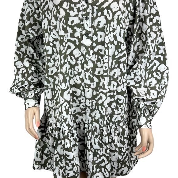 Elizabeth & James Oversize Ruffled Button Front Shirt Dress XS Sage Green Print - Picture 2 of 11